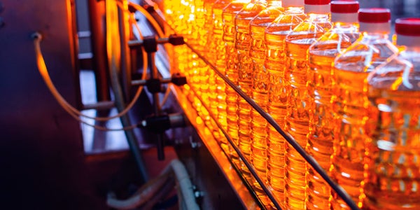 plastic bottles on a machine line